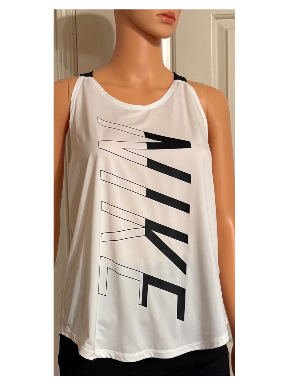 Nike White Tank Top with Black Vertical Logo